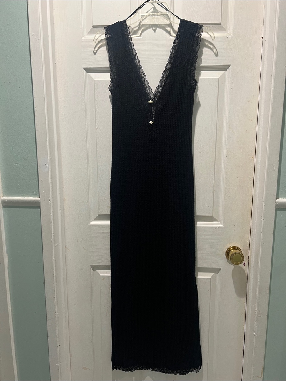 Urban Outfitters Black Lace-Trim V-Neck Maxi Dress